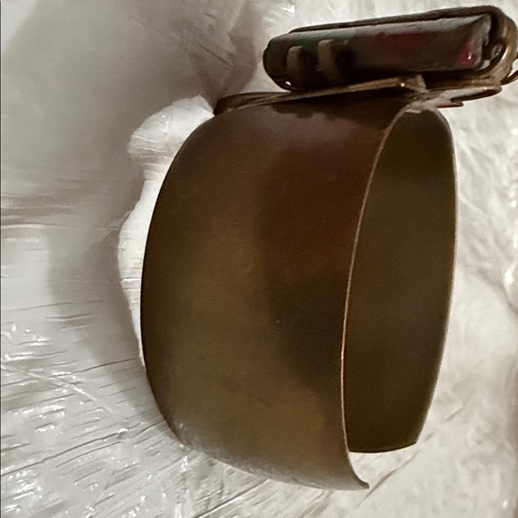 Artisan Brass Cuff Bracelet with Multicolor Stone - Picture 3 of 4